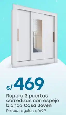 Tottus Casa joven ropero 3 puertas corredizas con espejo blanco oferta