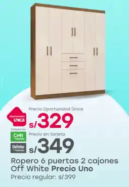 Tottus Precio uno ropero 6 puertas 2 cajones off white oferta