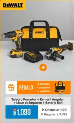 Promart Dewalt taladro percutor + esmeril angular oferta