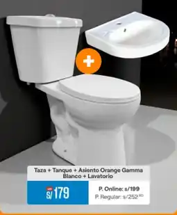 Promart Taza + tanque + asiento orange gamma blanco + lavatorio oferta