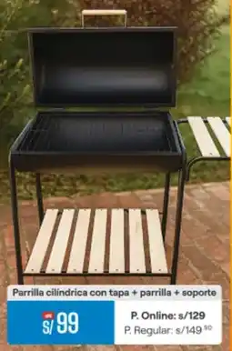 Promart Parrilla cilindrica con tapa + parrilla + soporte oferta