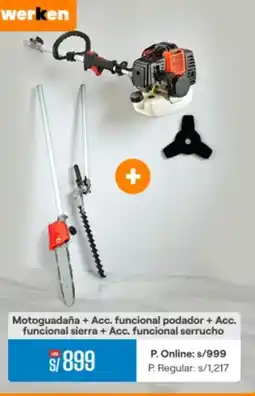 Promart Werken motoguadaña + acc. funcional podador + acc. funcional sierra + acc. funcional serrucho oferta