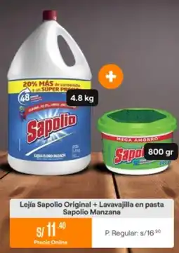 Promart Sapolio manzana lejía sapolio original + lavavajilla en pasta oferta