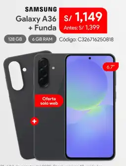 Hiraoka Samsung galaxy A36 + funda oferta