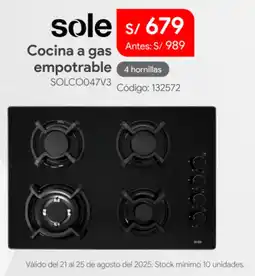 Hiraoka Sole cocina a gas empotrable 4 hornillas oferta