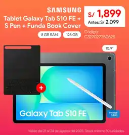 Hiraoka Samsung tablet galaxy tab S10 FE + S pen + funda book cover oferta