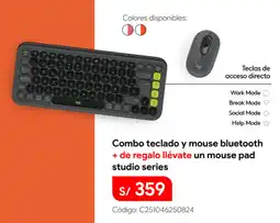 Hiraoka Combo teclado y mouse bluetooth + de regalo llévate un mouse pad studio series oferta
