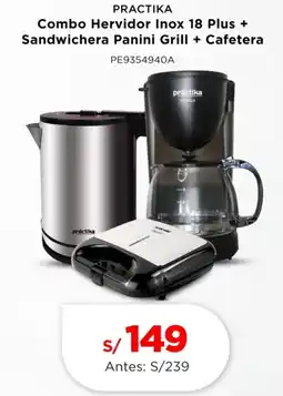 La Curacao Practika combo hervidor inox 18 plus + sandwichera panini grill + cafetera oferta