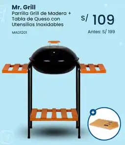 Tiendas EFE Mr. grill parrilla grill de madera + tabla de queso con utensilios inoxidables oferta