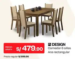 Wong Design comedor 6 sillas ana rectangular oferta