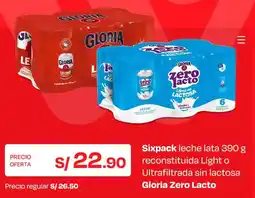 Wong Gloria zero lacto sixpack leche lata ultrafiltrada sin lactosa oferta