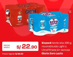 Wong Gloria zero lacto sixpack leche lata reconstituida light o ultrafiltrada sin lactosa oferta