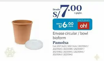 Makro Envase circular / bowl bioform pamolsa oferta