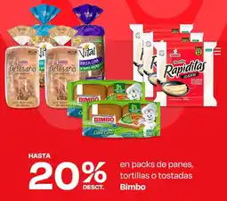 Wong Bimbo en packs de panes, tortillas o tostadas oferta