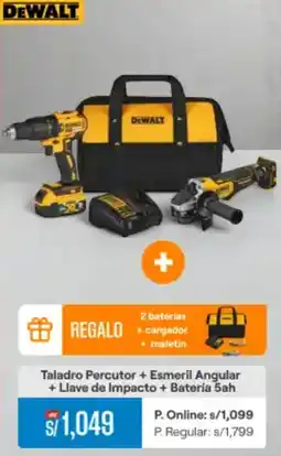 Promart Dewalt taladro percutor + esmeril angular oferta