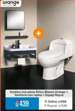 Promart Inodoro one piece ártico blanco orange + vanitorio con repisa + espejo reyna oferta
