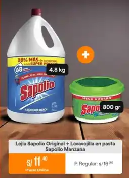 Promart Lejía sapolio original + lavavajilla en pasta sapolio manzana oferta