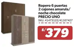 Hiperbodega Precio Uno Precio uno ropero 6 puertas 2 cajones amarula/ noche chocolate oferta