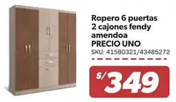 Hiperbodega Precio Uno Precio uno ropero 6 puertas 2 cajones fendy amendoa oferta