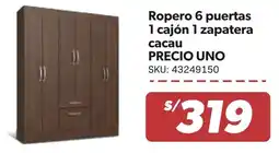 Hiperbodega Precio Uno Precio uno ropero 6 puertas 1 cajón 1 zapatera cacau oferta