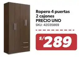 Hiperbodega Precio Uno Precio uno ropero 4 puertas 2 cajones oferta