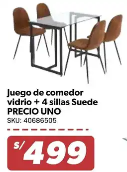 Hiperbodega Precio Uno Precio uno juego de comedor vidrio + 4 sillas suede oferta