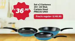 Hiperbodega Precio Uno Precio uno set x3 sartenes 20+ 28 wok carbon steel oferta