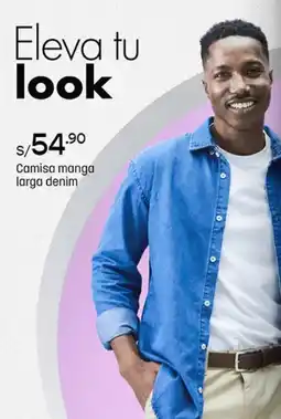 Plaza Vea Camisa manga larga denim oferta