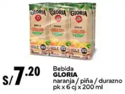 Plaza Vea Gloria bebida naranja/piña/durazno oferta