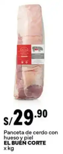 Plaza Vea El buen corte panceta de cerdo con hueso y piel oferta