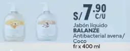 Plaza Vea Balanze jabón líquido antibacterial avena/ coco fr oferta