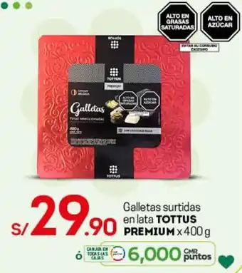 Tottus Galletas Surtidas en Lata Tottus Premium x 400g oferta