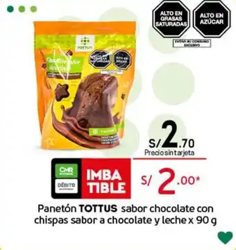 Tottus Panetón Tottus Sabor Chocolate con Chispas Sabor a Chocolate y Leche x 90g oferta