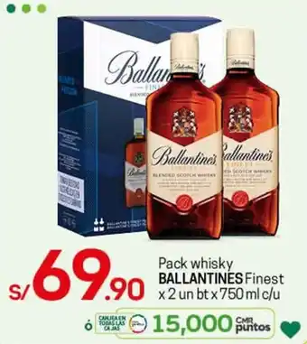 Tottus Pack Whisky Ballantines Finest x 2 un bt x 750ml c/u oferta