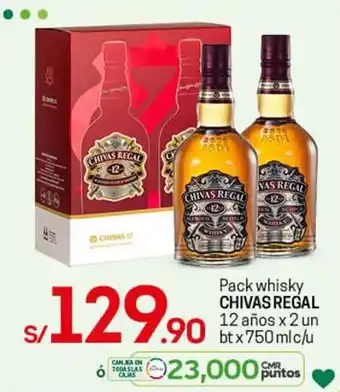 Tottus Pack Whisky Chivas Regal 12 Años c 2 un bt x 750ml c/u oferta