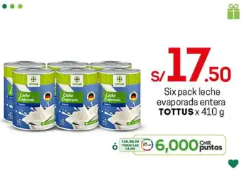 Tottus Six Pack Leche Evaporada Entera Tottus x 410g oferta