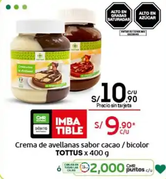 Tottus Crema de Avellanas Sabor Cacao/Bicolor Tottus x 400g oferta
