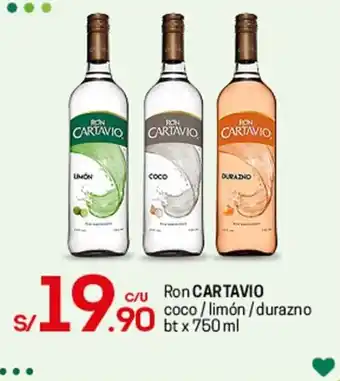 Tottus Ron Cartavio Coco/Limón/Durazno bt x 750ml oferta