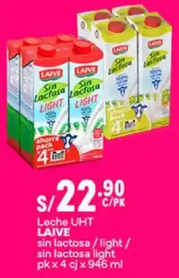 Plaza Vea Laive leche uht sin lactosa/light/ sin lactosa light oferta