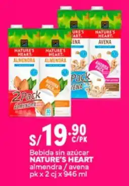 Plaza Vea Nature's heart bebida sin azúcar almendra/avena oferta