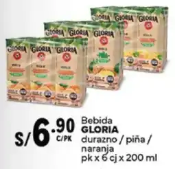 Plaza Vea Gloria bebida durazno/piña/ naranja oferta