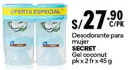 Plaza Vea Secret desodorante para mujer gel coconut oferta