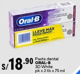 Plaza Vea Oral-B pasta dental 3d white oferta