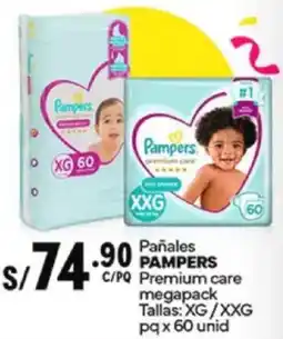 Plaza Vea Pampers pañales premium care megapack oferta