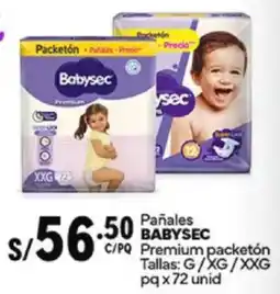 Plaza Vea Babysec pañales premium packetón oferta