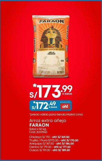 Makro Arroz extra añejo faraon 50kg oferta