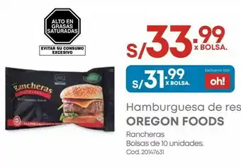 Makro Hamburguesa de res oregon foods rancheras bolsas de 10 unidades. oferta