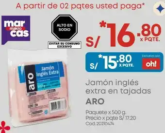 Makro Jamón inglés extra en tajadas aro paquete x 500 g. oferta