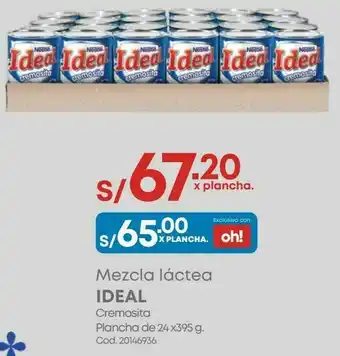 Makro Mezcla láctea ideal cremosita plancha de 24 x395 g. oferta