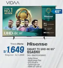 El Gallo Más Gallo Hisense smart tv uhd 4k 65" 65A6NV oferta